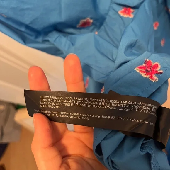 Zara Blue Flora Embroidered Ruffled Puff Sleeve Maxi Dress - Picture 9 of 12